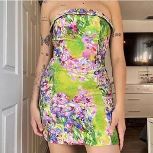 MOTF by SHEIN Strapless Floral Mini Dress – Viscose Linen Blend – Size Small